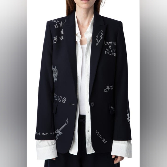 Zadig & Voltaire Valse Rhinestone Navy Blazer - Picture 1 of 6